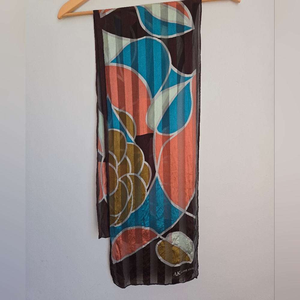 ANNE KLEIN Colorful Abstract Pattern 100% SILK Scarf